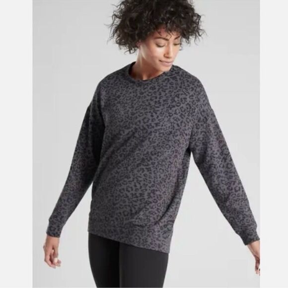 Athleta Pure Luxe Leopard Sweatshirt Top Spring Night Large  #502398 - Picture 3 of 7